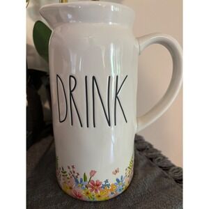 Rae Dunn‎ DRINK Pitcher Floral Spring Decor Farmhouse Kitchen Display